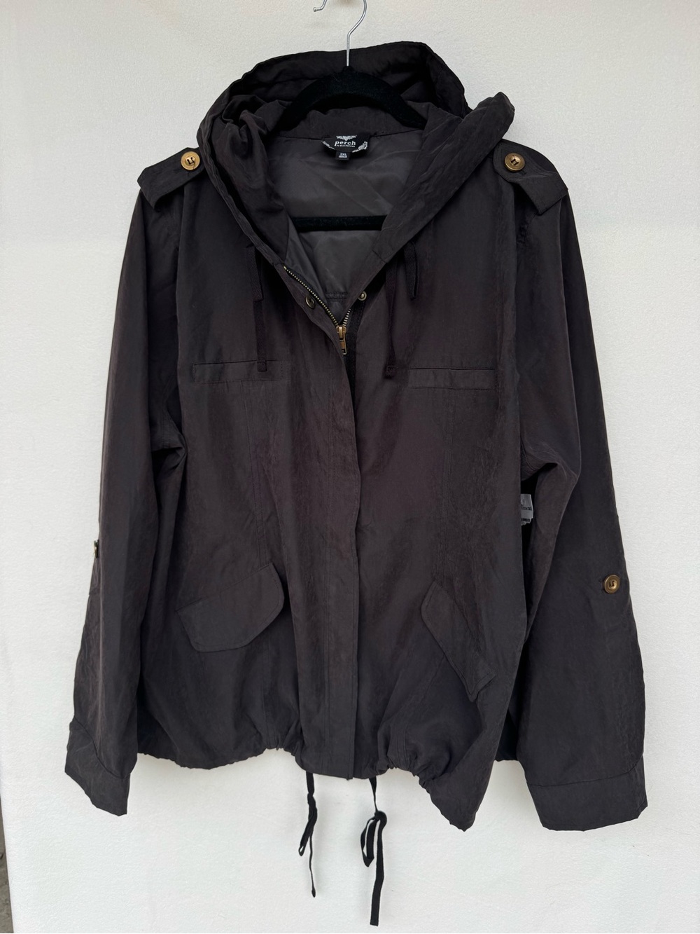 NWT Perch by Blu Pepper Black Hooded Utility Jacket 2XL